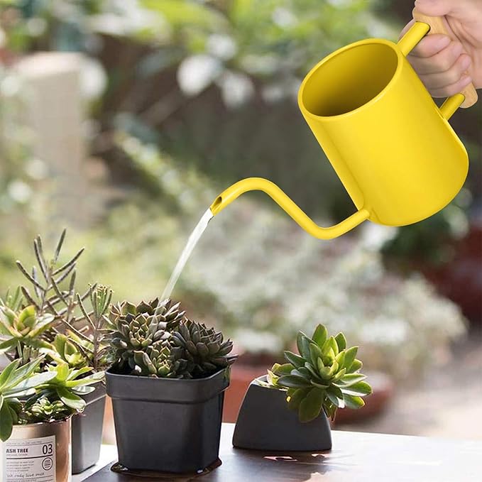 Watering Can Indoor Plants, 35 oz/1000 ml Metal Stainless Steel Watering Can Pot with Long Spout for Indoor House Plants Bonsai Outdoor Garden Flower Decorative (Yellow)