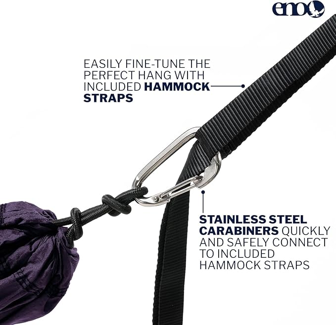 ENO TravelNest Hammock & Straps Combo - Portable Hiking and Camping Hammock with Straps Included - Travel Hammock for Camping, Hiking, Backpacking, a Festival, or The Beach + Straps Combo - Plum