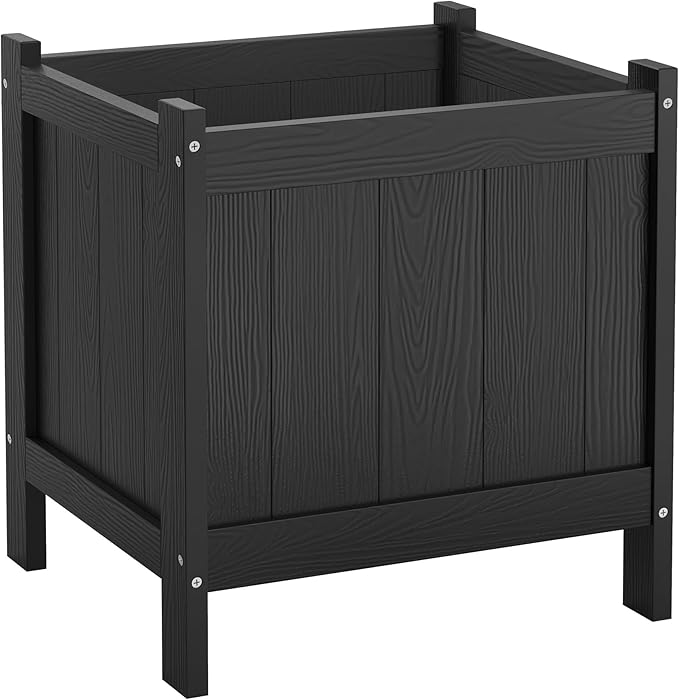 LUE BONA Outdoor Plant Pots, 13.7" x 12.5" x 14.5" HDPS Flower Pots with Drainage Holes, Outdoor Planters Boxes for Outdoor Plants - Porch Patio, Garden or Entryway, Black