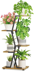 iDavosic.ly 4 Tier Indoor Plant Stand, Corner Tall Metal & Wood Flower Shelf, Orchid Display Rack for Living Room Balcony Patio Porch, Space Saving & Multifunctional Display, Black & Brown