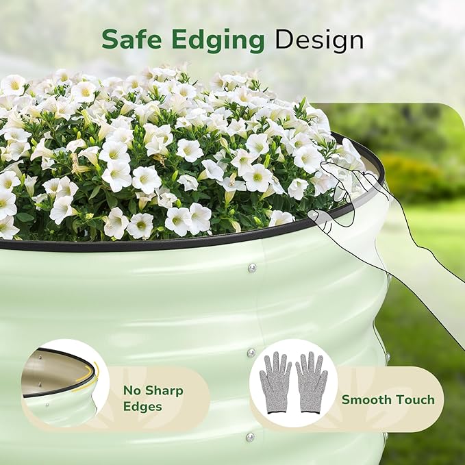 GreatBuddy 2x2x1 ft Round Galvanized Raised Garden Bed, Easy-Assembly Raised Bed with Anti-Cut Gloves & Tools, Rust-Proof Garden Bed for Outdoor, Vegetables, Herbs, Small Trees, Green