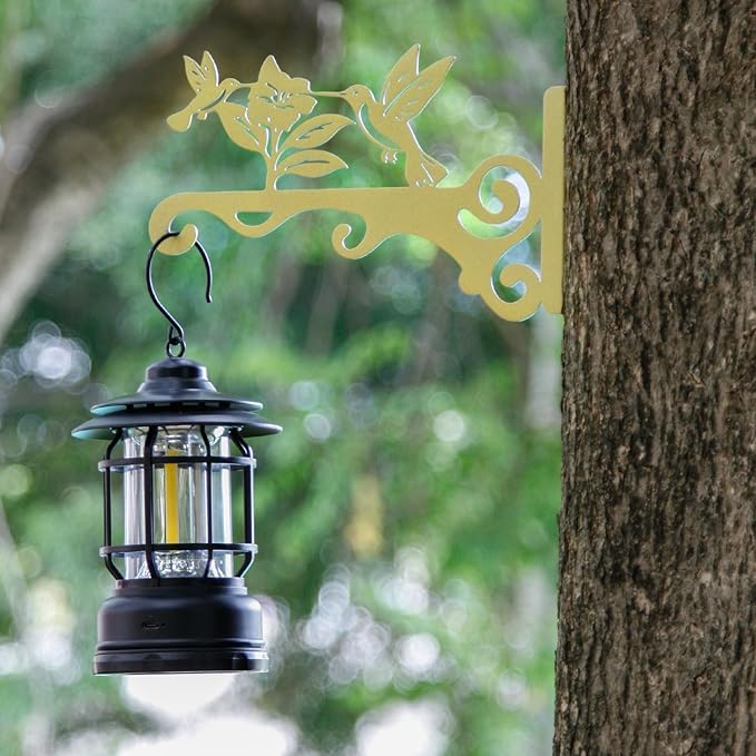 Elegant Bird Pattern Wall Hooks - 10/12/14 Inch Metal Plant Hangers for Indoor & Outdoor - Rust-Resistant Bracket for Plants, Feeders, Chimes, Lanterns (2, Gold, 10 inch)