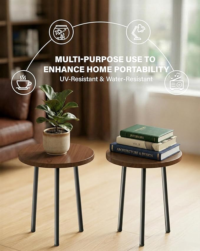 Plant Stand Indoor 14'': Indoor Plant Stand 2 Pack Metal Plant Table - Wood Plant Stool Outdoor Small Round Side End Table Mid Century Modern Decor - Home Decor