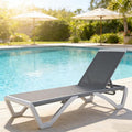 Kozyard Outdoor Chaise Lounge Chair, Full Flat Adjustable Patio Lounger with Aluminum Frame & Resin Legs, Textilene Fabric for Poolside, Backyard & Beach (Gray Without Table)