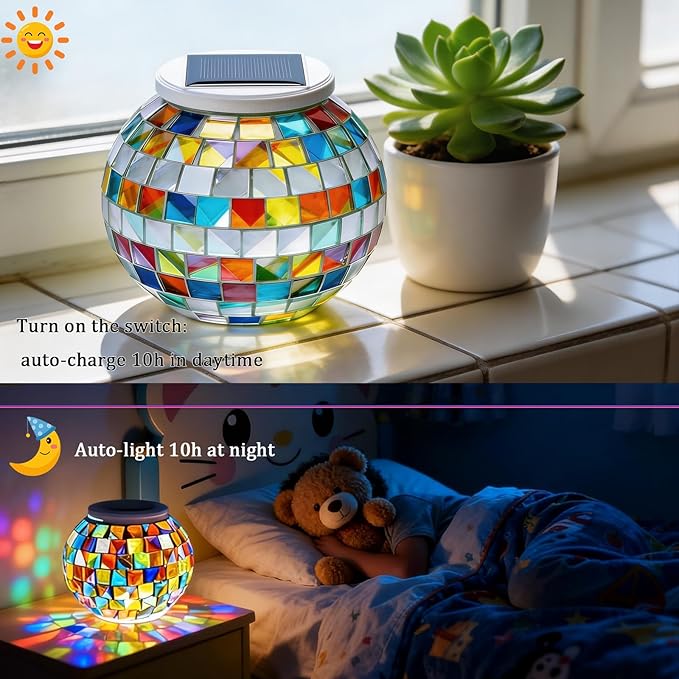 Aukora Color Changing Solar Powered Glass Ball Garden Lights, Table Lamps Waterproof Night Light for Patio, Party, Yard, Room, Bar, Wine Cabinet, Outdoor/Indoor Decorations, Ideal Gift(Mosaic Glass)