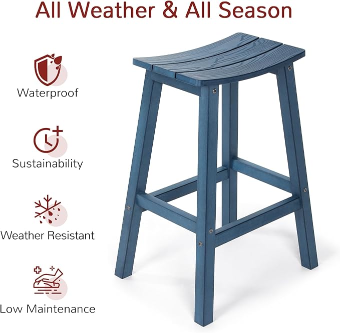 Stoog All-Weather Bar Stools Set of 2, 28" Height Outdoor Bar Stools with 400 lbs Weight Capacity, Low Maintenance, for Patio, Deck, Kitchen Counter, and Garden, Blue