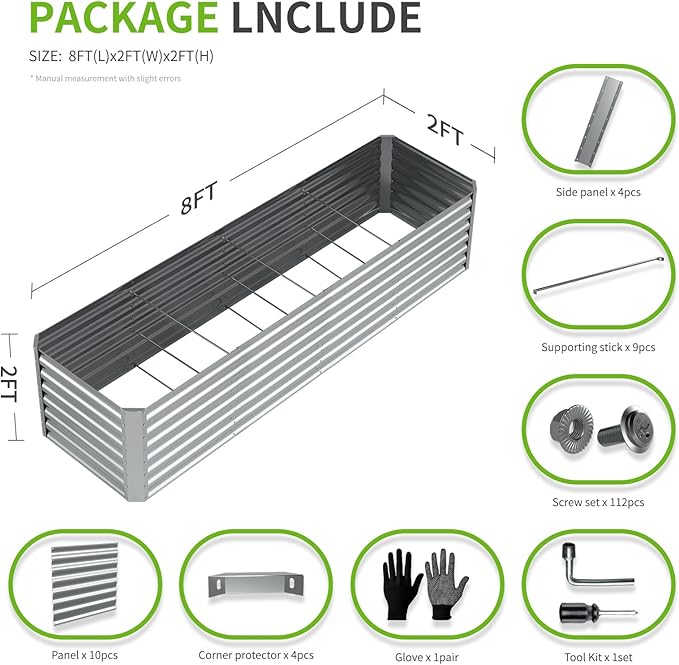 8X2X2ft (1 Pack) Galvanized Raised Garden Bed,Outdoor Planter Box Metal Patio Kit Planting Bed for Vegetables Flowers Herb