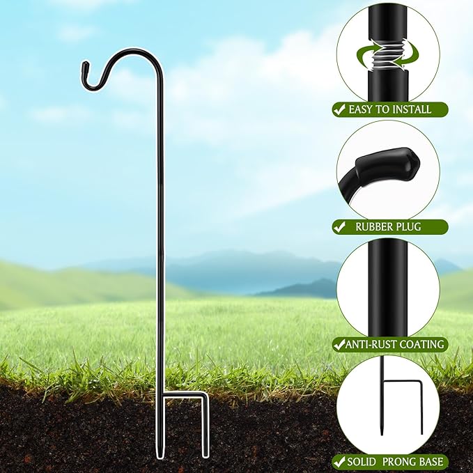 36 Pcs 24 Inch Shepherds Hook for Outdoor Adjustable Bird Feeder Pole Metal Steel Shepard Hooks for Hummingbird Stand Feeder Pole for Garden Plant, Lantern, Hanging Wedding Decor