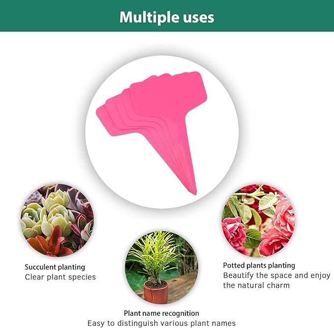 Pink Plant labels,100 Pcs 6 x10cm Plastic Plant T-Type Tags Nursery Garden Labels