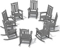 SERWALL Outdoor Rocking Chair Gray Set of 8, All Weather Patio Rocking Chair, HDPE Poly Rocking Chair for Adults, Heavy Duty Front Porch Rocker