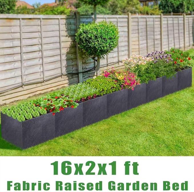 POILKMNI 16x2x1ft Fabric Raised Garden Bed - Outdoor Planter Box Non-Woven Fabric Patio Planting Bed Garden Grow Bed Bag for Growing Herbs, Flowers and Vegetables
