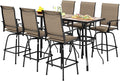 PHI VILLA Outdoor Swivel Patio Bar Set of 9, Patio Bar Table and Chairs Set with High Top Patio Chairs and Wood Like Bar Table, All-Weather Outdoor Bar Furniture Set for Garden, Brown