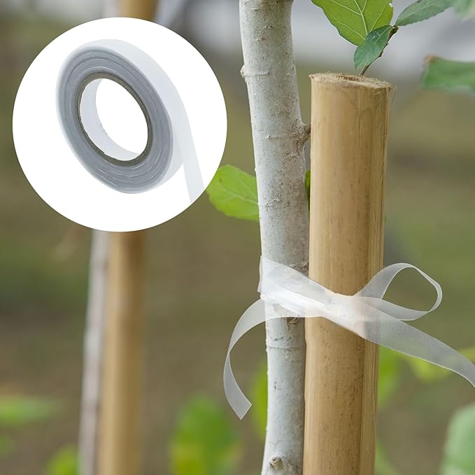 HEVSTIL 4 Rolls Stretchable Garden Tie Tape – 3/7-Inch x 82ft Polyethylene Plant Support Ties | Reusable Stretch Plant Clips for Securing Vines, Flowers & Vegetables Indoors (White)