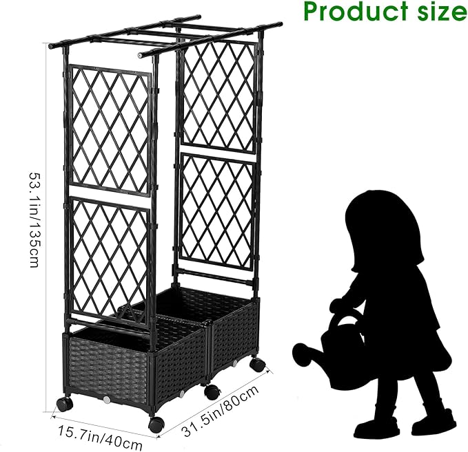 Planter with Trellis Raised Garden Beds, 4.5ft Tall with Screen Indoor Outdoor, Vegetable Flower Privacy Planter Box for Backyard Balcony Patio, Black