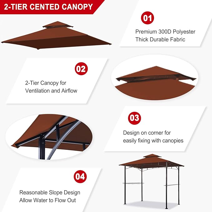 Eurmax USA High Performance Grill Gazebo Canopy Replacement Cover 5x8 BBQ Shelter Top (Rust Red)