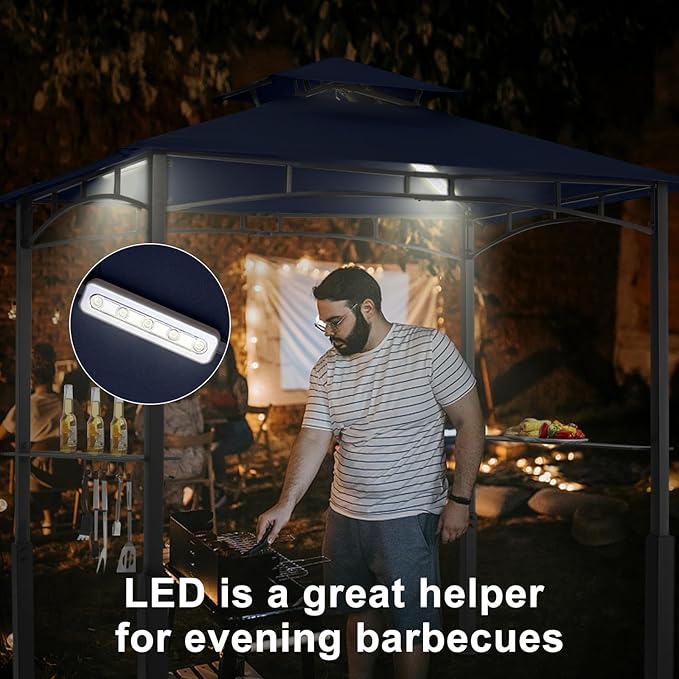 ABCCANOPY 8x5 Grill Gazebo - Outdoor BBQ Canopy Shelter with Led Light for Patio Backyard Grilling (Navy Blue)