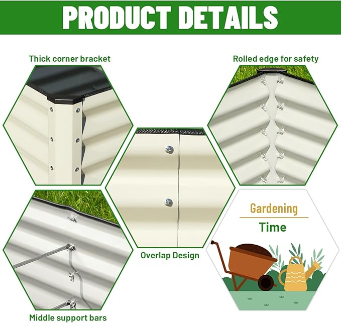 SnugNiture Galvanized Raised Garden Bed 6x3x2FT Outdoor Large Metal Planter Box Steel Kit for Planting Vegetables, Flowers, Beige White
