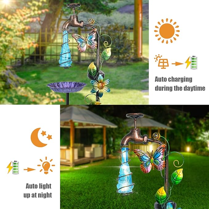 Bshine Solar Garden Decoration Outdoor Light - Waterdrop Metal Hummingbird Solar Stake,Waterproof Garden Decor Path,Lawn and Yard Art Gift for Mom, Blue