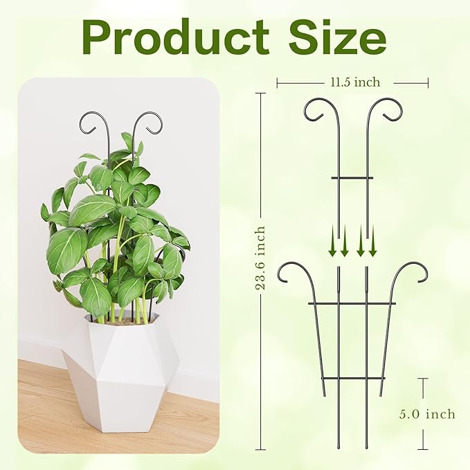 Larger 23.6in Plant Trellis for Climbing Plants Indoor Outdoor, 4 Pack Expandable Metal Trellis for Potted Plants - Sturdy Rustproof Plant Support for Pothos Ivy Hoya Monstera, Houseplant Decor