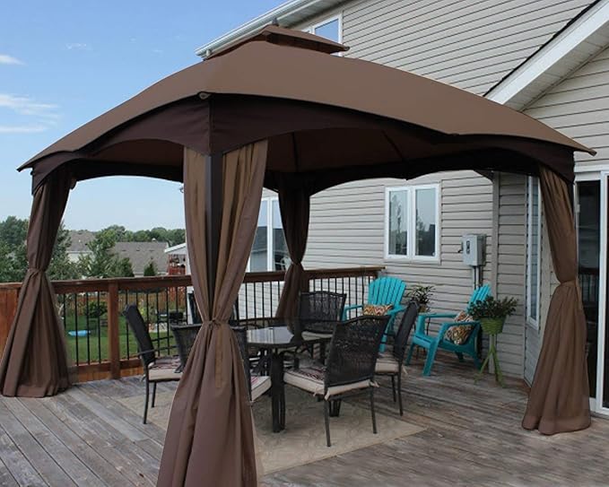 Eurmax USA High Performance Replacement Canopy Top for Lowe's Allen Roth Heavy Duty Gazebo Roof Gazebo Top with Air Vent 10X12 Cover #GF-12S004B-1, Replacement Top Only (Brown)