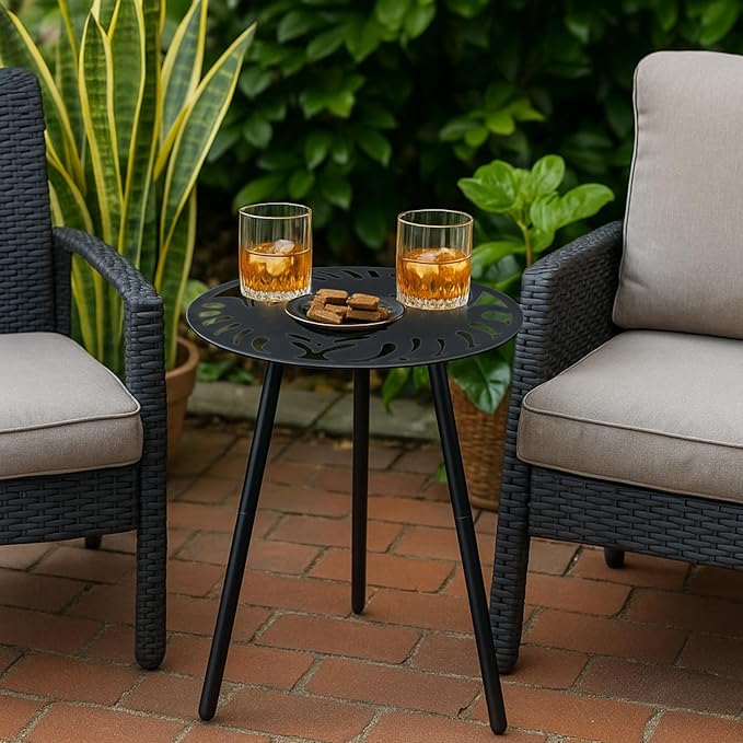 1 Pack Extra-Large Metal Outdoor Side Tables 18 Inches Outside End Table for Patio Round Accent Garden Corner Table for Small Spaces, Balcony, Porch Plant Stand Indoor
