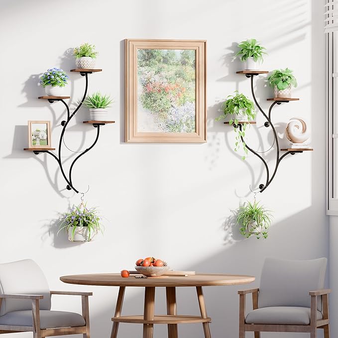 LATIBELL 2 Packs Wall Planters for Indoor Plants 8 Tiered Wall Mount Plant Holder Hanging Planters Wall Decor Living Room Plant Stand Indoor Wall Planter Plant Hanger Window Plant Shelves for Home