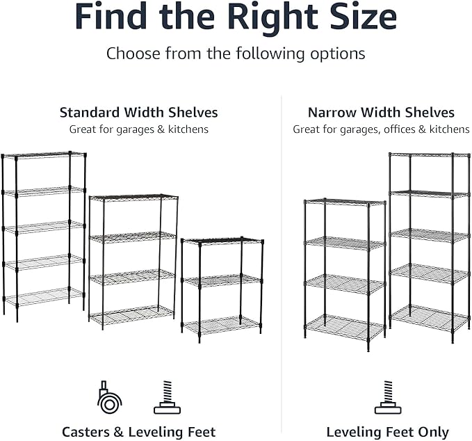Amazon Basics 5-Shelf Adjustable Heavy Duty Steel Wire Storage Shelves for Garage, Kitchen, Easy Assembly, 36" x 14" x 72", Black | Heavy Duty, Adjustable, for Kitchen, Garage, Shelving Organizer