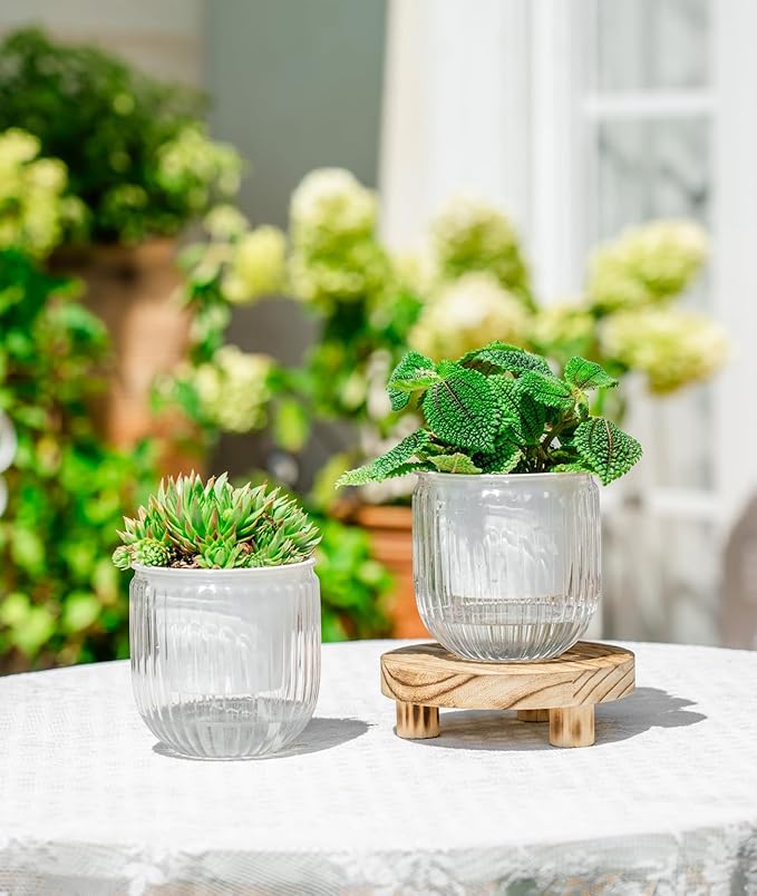 Melphoe Self Watering Pots for Indoor Plants Planter, 4.3 Inch 2 Pack Planters Self Watering Plant Pots for Flower, Houseplants, Succulent, African Violets and Cactus with Drainage
