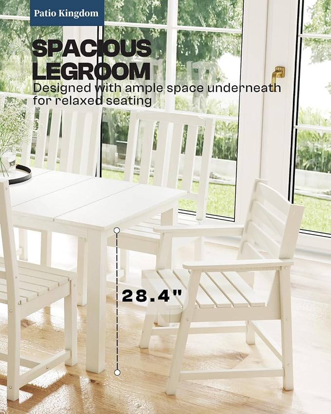 9-Piece Outdoor Dining Set for 8, 75.2'' HDPE Table with Umbrella Hole & Chairs, Weather-Resistant Patio Furniture for Lawn, Yard, Balcony, Deck (White)