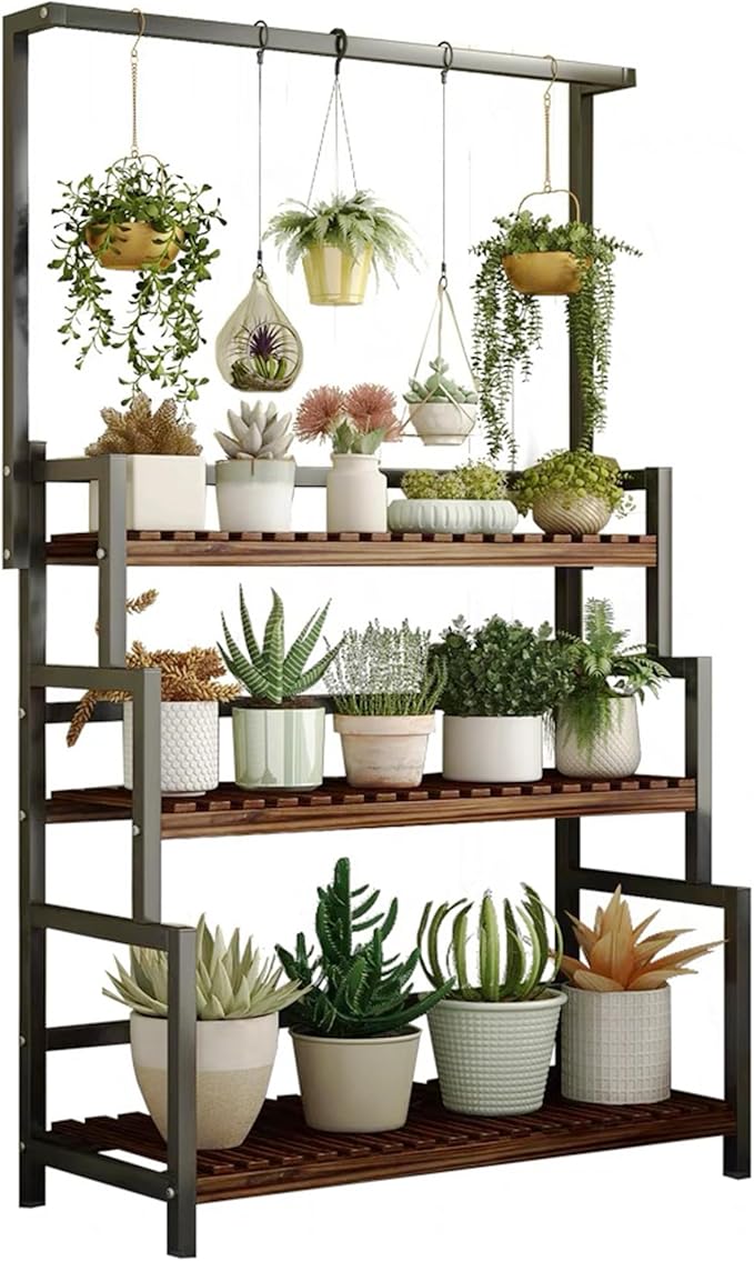 yeshine 3-Tier Hanging Plant Stand Indoor, 68 Inch Tall Metal Plant Shelf for Indoor Multiple Plants, Large Plant Pot Stand Holder, Heavy Duty Ladder Shape Plant Rack for Living Room, Patio, Balcony