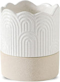 Nihow Self Watering Plant Pot: 4.5 Inch Ceramic Planter with Drainage Hole & Water Storage Plus for Indoor & Outdoor Plants - Cylinder Flower Pot for Herbs/Violets - Beige & Nature