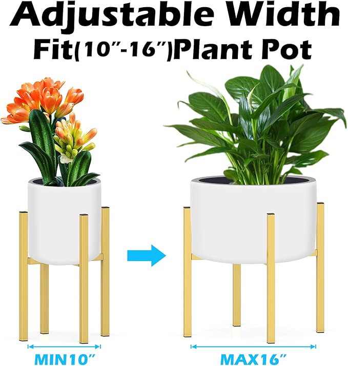 Plant Stand for 10"-16" Plant Pot Indoor Outdoor Corner, Adjustable Metal Heavy Duty for Large Pot (Golden 1 Pack)