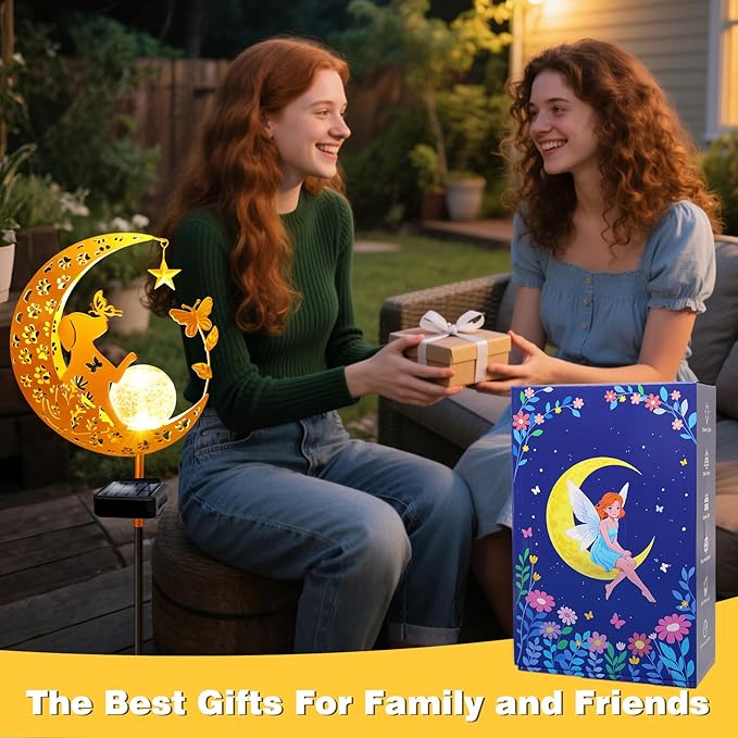 YJFWAL Garden Solar Dog Lights Pathway Stake Lights Glass Globe with Moon Cat Decor, Christmas Gift for Mom Grandma Friends, Outdoor Decor Light Waterproof for Walkway, Patio or Garden (Warm White)