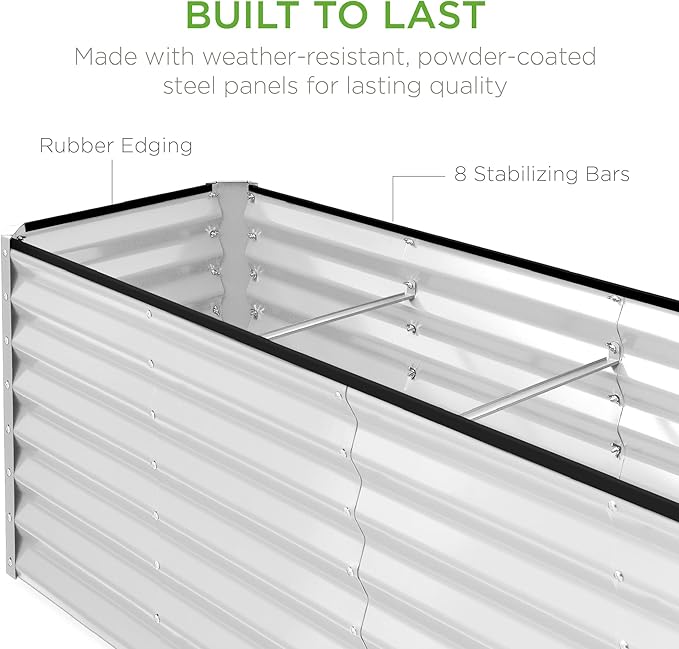 Best Choice Products 8x2x2ft Raised Outdoor Metal Garden Bed, Deep Root Box Planter for Vegetables, Flowers, Herbs, 240 Gallon Capacity, 100% Non Toxic Materials - White