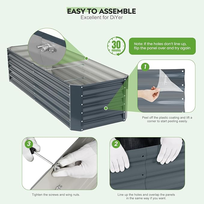 ZORMY 6×2×1.4ft Galvanized Raised Garden Bed Kit, Metal Planter Boxes Outdoor, High Raised Beds for Vegetables, Fruits, and Flowers - IronGrey