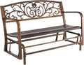 VEVOR Outdoor Bench, 50 inch, Carbon Steel Metal Frame with Cast Iron Backrest and Round Edge Armrests, Weatherproof Outside Glider Bench for Patio, Garden, Park, Yard, Front Porch, Antique Bronze