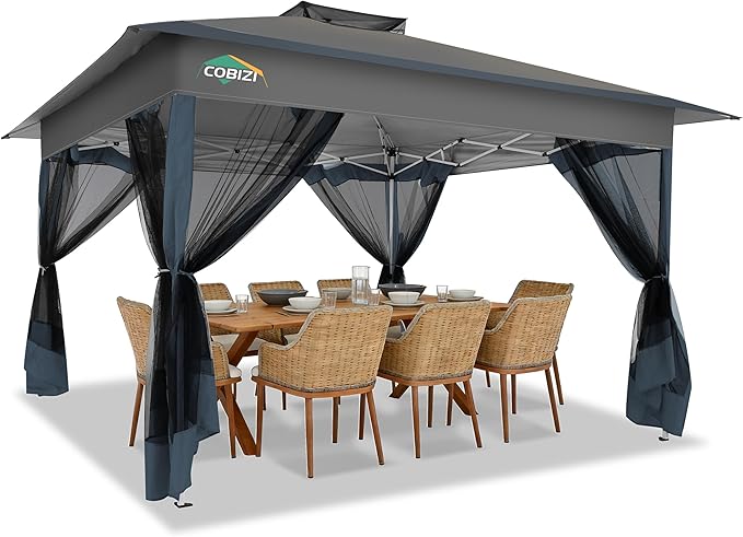 COBIZI 13x13 FT Pop up Gazebo on Clearance - Outdoor pop up Canopy Tent,carpas para Patio, Shelter - Screen Tents with Portable Carry Bag, Patio Gazebos for Camping,Garden,Deck,Backyard,Darkgrey