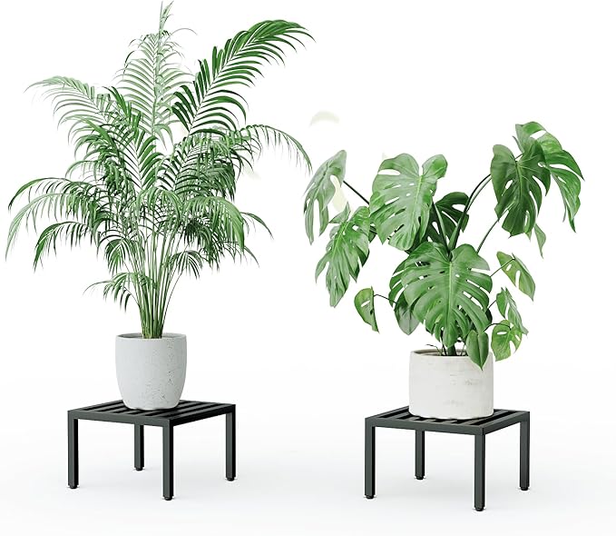 Zhongma 2 Pack 12" Fully Assembled Sturdy Potted Plant Stand Flower Pot Holder Heavy Duty Construction, No Installation Square Low Plant Stand 12 x 12 x 7.87 inch for Home Indoor and Outdoor, Sturdy plant riser and saucer