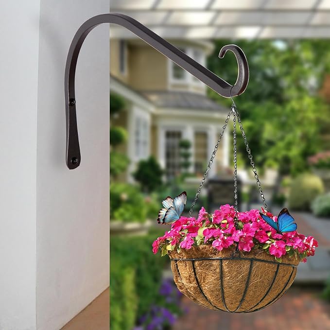 11 inch Plant Hanger, Sturdy Hanging Plant Bracket Outdoor, Hanging Plant Wall Hook Heavy Duty, for Hanging Bird Feeders, Planters, Lanterns, Wind Chimes, Indoor/Outdoor Use, Black, Set of 2