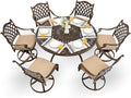 7-Piece Cast Aluminum Patio Furniture, Patio Dining Set for 6 Include 54" Round Outdoor Dining Table and 6 Swivel Chairs with Cushions & Umbrella Hole (Bronze)