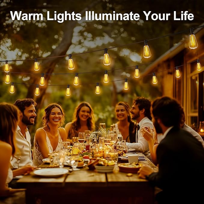 Outdoor String Led Patio Lights: 65Ft 20M Outside Waterproof Light with Remote Dimmable ST38 Shatterproof Bulb Connectable Hanging Outdoor Electric Lighting for Backyard Yard Gazebo Porch Party
