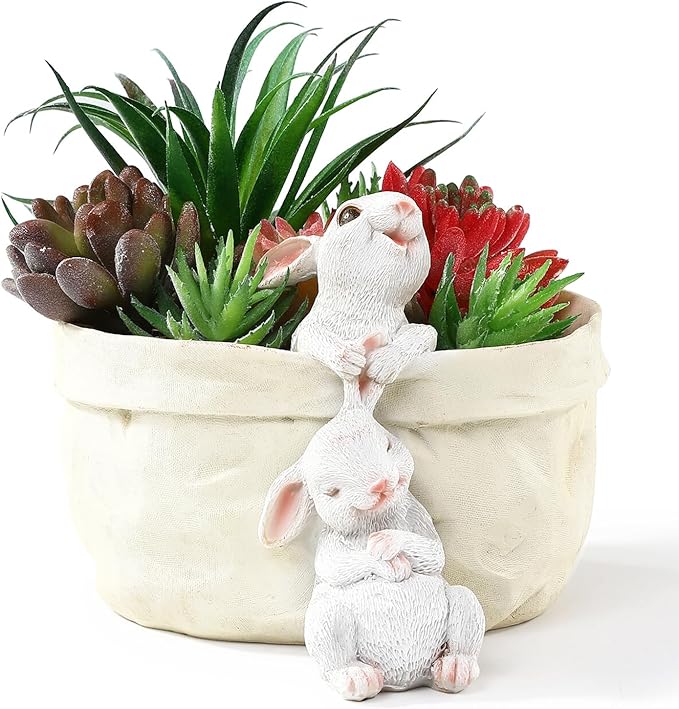 Rabbit Flower Pot Succulent Planter Garden Pots, Easter Decorative Flower Pot,Animal Shaped Cartoon Planter Pots,Art Decorations（with Drainage Hole）