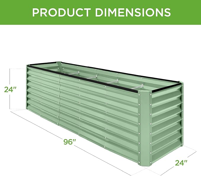 Best Choice Products 8x2x2ft Raised Outdoor Metal Garden Bed, Deep Root Box Planter for Vegetables, Flowers, Herbs, 240 Gallon Capacity, 100% Non Toxic Materials - Sage Green
