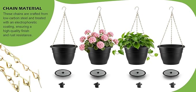 Hanging Planters 11 Inch, 3 Pcs Flower Pots with Drainage Hole, Self Watering Hanging Basket for Indoor Outdoor Plants, Decor, Black