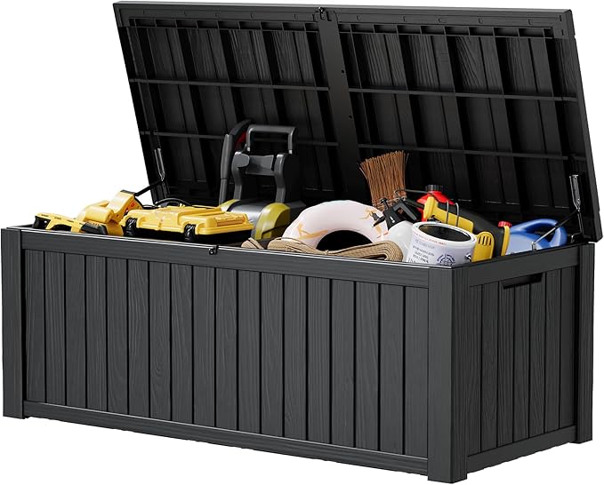 Outdoor Storage Box, Resin Deck Boxes Indoor and outdoor, Waterproof Storage Box Lockable Lid (Black,200 Gallon)