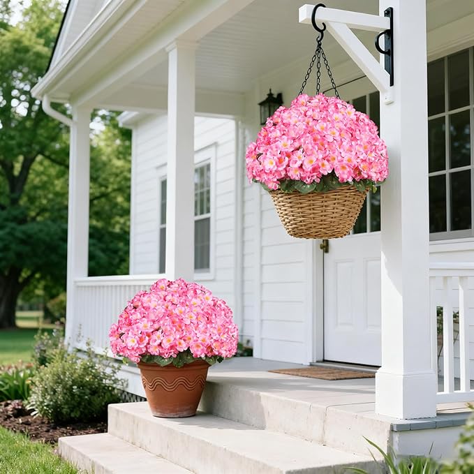 Artificial Geraniums Flowers for Outdoors, 6 Bundles Realistic Silk Fake Geranium, No Fade Faux Plants for Hanging Baskets, Window Boxes, Pots - Porch, Patio, Garden Decor(Pink)