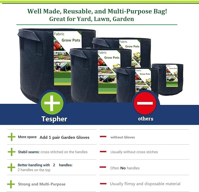 3-Pack 40 Gallon Thickened Plant Grow Bags Large (28x16 in) Heavy Duty Garden Bag Fabric Plant Pots for Potato,Tomato Planter,Herbs Veggies Planting,Flower Pots,Barrel Planter,Leaf Bag,Yard Waste Bags