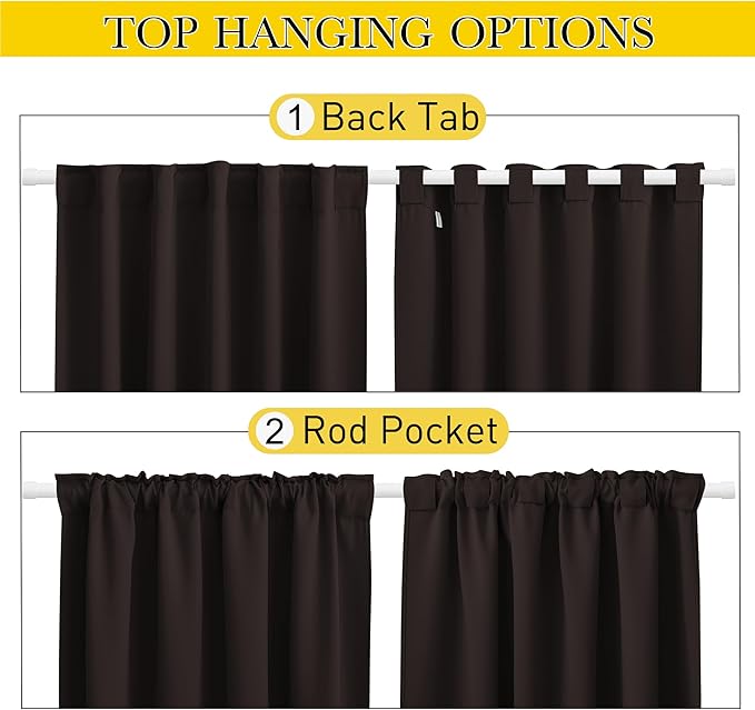NICETOWN 2 Panels Outdoor Curtains Waterproof Pocket & Back Tab on Top & Bottom, Thermal Insulated Windproof Sun Blocking Outside Privacy Drapes for Patio with Fixed Rope, W52 x L95, Toffee Brown