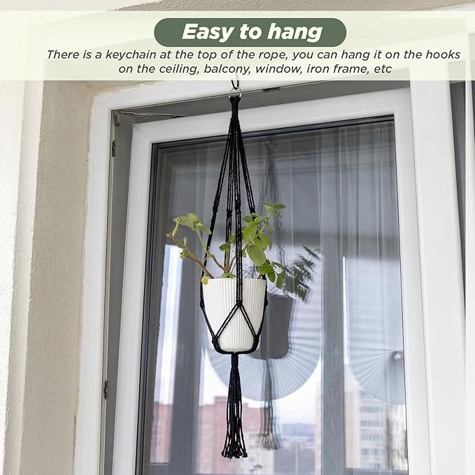 EBOOT 2 Pack 48 Inch Large Macrame Plant Hanger Rope to Hang Flower Pot Plant Holder for Indoor Outdoor Decorations, 4 Legs (Black)