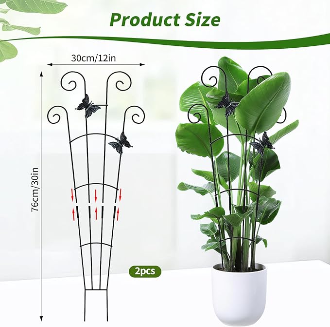 4 Pack 30 InchTaller Plant Trellis for Potted Climbing Plants Indoor,Expandable Metal Garden Trellis for Climbing Plants, Flowers Vine Ivy, Sturdy Houseplant Support for Potted Plants with Ties